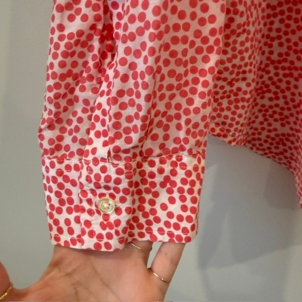 Ann Taylor Polka Dot 100% Silk Button Down Blouse Roll Tab Sleeves | Size 16 - Picture 4 of 10